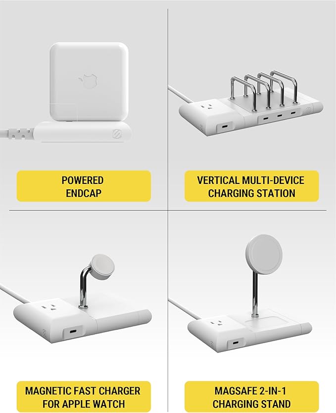 Scosche BL2PEACWT-AP BaseLynx™ 2.0 End Cap Modular System, 67W USB-C Charger Port & AC Outlet Extension Compatible with Apple iPhone, iPad, MacBook & More, Charging Station for Multiple Devices, White