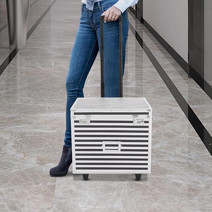 Rolling Cart for Teachers, Rolling File Cart with Hanging Folders, Portable File Box with Handle, Aluminum Alloy, Passcode Lock, Striped Pattern