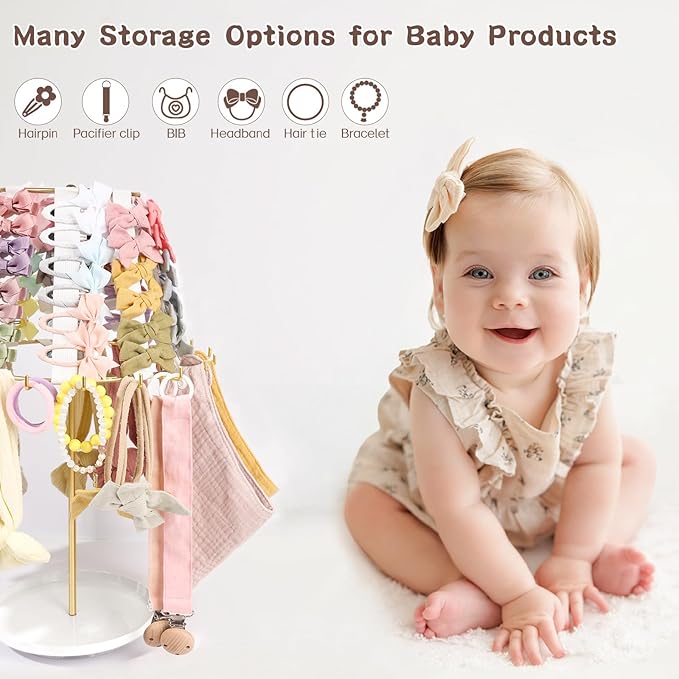 POVETIRE Headband Holder Bow Organizer for Girls, Metal Hair Bows Stand Hairband Storage Display, Hair Accessory Organizer Rack for Baby Newborn Infant Toddler Kids