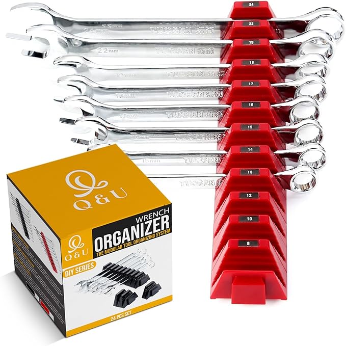Q&U Wrench Organizer Modular System – 24 PCS Magnetic Wrench Organizer for Tool Box Drawer, Modular Wrench Organizer and Wrench Storage Rack, Heavy Duty Wrench Holder
