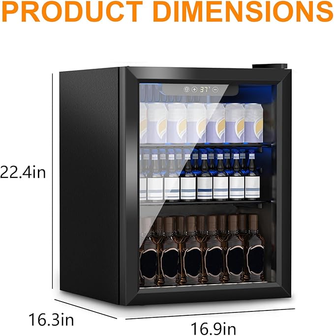 Beverage Refrigerator Cooler, 72 Can Mini Fridge Glass Door for Drinks Soda, Beer, or Wine - Small Refrigerator for Office Bedroom Home Bar, Adjustable Shelves, 1.7 Cu.Ft, Black