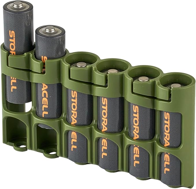 Storacell Slimline AA-6 Battery Storage Caddy and Dispenser, Military Green, Holds 6 AA Batteries (Not Included), Durable & Compact Design, The Original Battery Caddy, Made in The USA