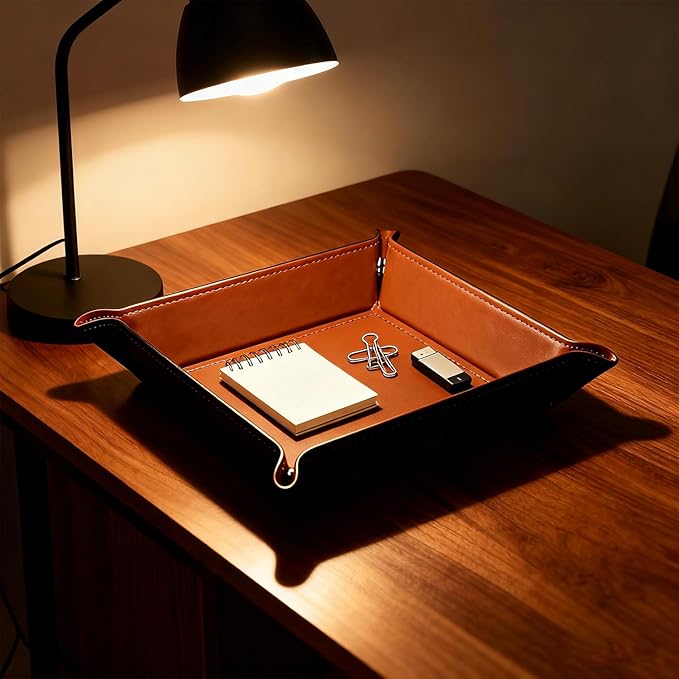 Valet Tray Organizer, 5.5" Square Catch All Tray for Men & Women - for Nightstand, Entryway,Desk & Dresser Top | Jewelry & EDC Holder for Watches, Rings, Keys, Wallet, Phone, Glasses
