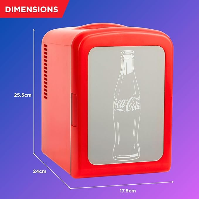 Coca-Cola 4L / 6-Can Mini Fridge with Multi-Color LED Light – Portable Thermoelectric 12V DC/110V AC Quiet Cooler/Warmer for Bedroom, Office, Car & Gaming Room – Mini Refrigerator for Drinks Skincare