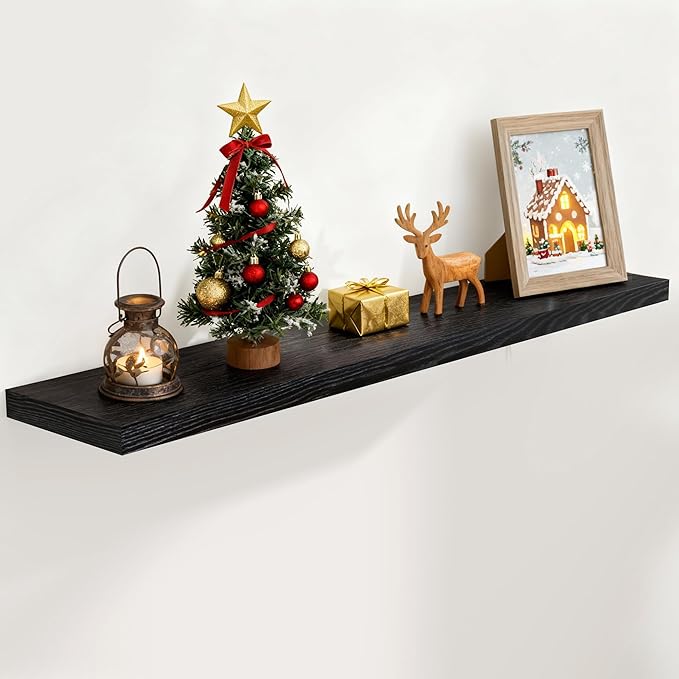 Fun Memories Black 55Inch Floating Shelves for Wall 1 Pack Shelves for Bedroom|Kitchen|Bathroom Wall Mounted Rustic Wood Floating Shelf with Invisible Brackets for Books|Storage|Decor
