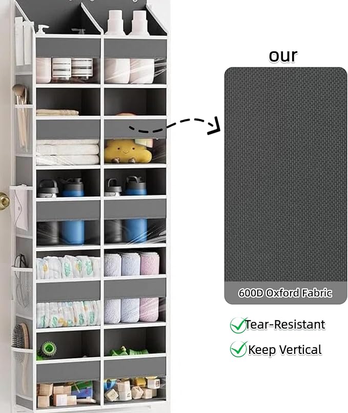 5-Tier Heavy Duty Over the Door Organizer with 10 Compartments - 600D Oxford Cloth Large Behind Door Storage for Closet, Nursery, Bedroom, Pantry, Diaper & Toy Organizer (Gray)