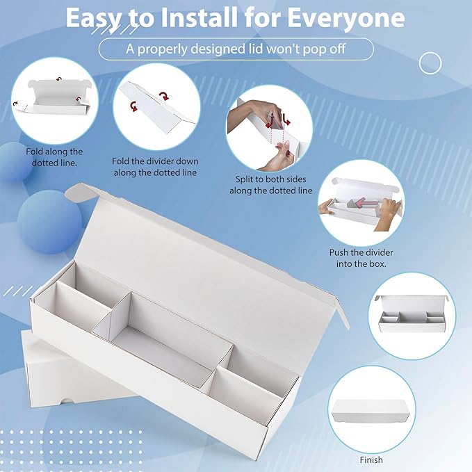 Trading Card Storage Box, Mtg Storage Card Box with 5-Compartment, Ultra-thin White Cardboard Collector Box for TCG/Baseball Sports Cards Storage, 2 Count