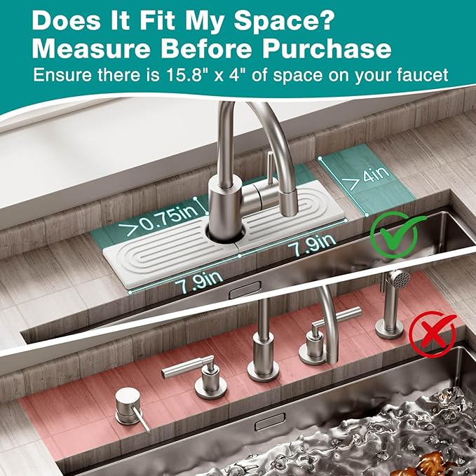 DK177 Faucet Mat for Kitchen Sink - Water Absorbing Stone Tray for Sink, Painted Wood Fast-Drying Faucet Mat, Faucet Splash Guard for Bathroom Counter (White, 15.8" x 4")