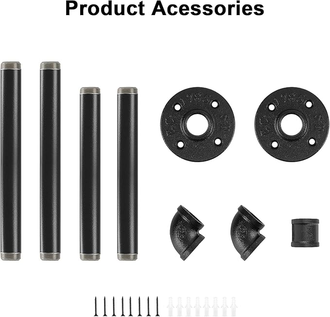 Industrial Iron Pipe Clothes Hanging Bar DIY Wall-Mounted Garment Rack Heavy Duty Clothing Rack for Bedroom, Laundry Room, Closet Storage (Black 24 inch)