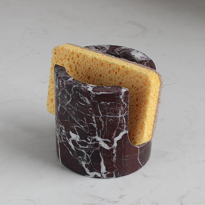 Natural Travertine Marble Sponge Holder for Kitchen Sink, Drying Rack, Compact Sink Caddy Organizer - Rosso Levanto Marble