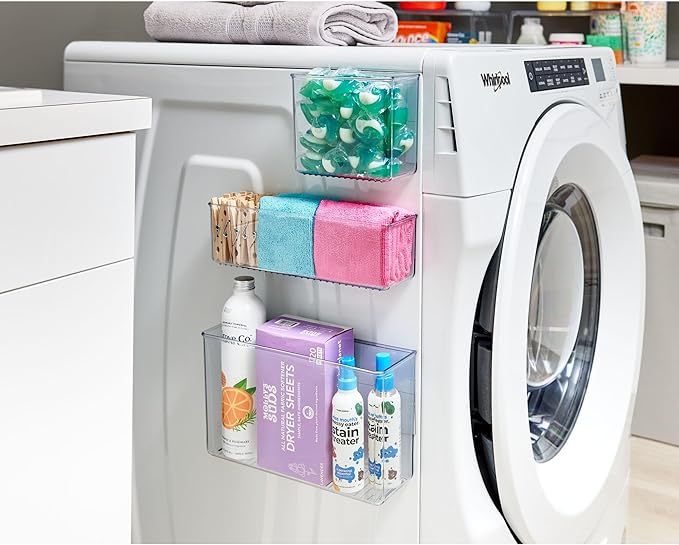 iDesign Magnetic Small Clear Plastic Organizer Bins for Laundry Room Storage - 2-Pack
