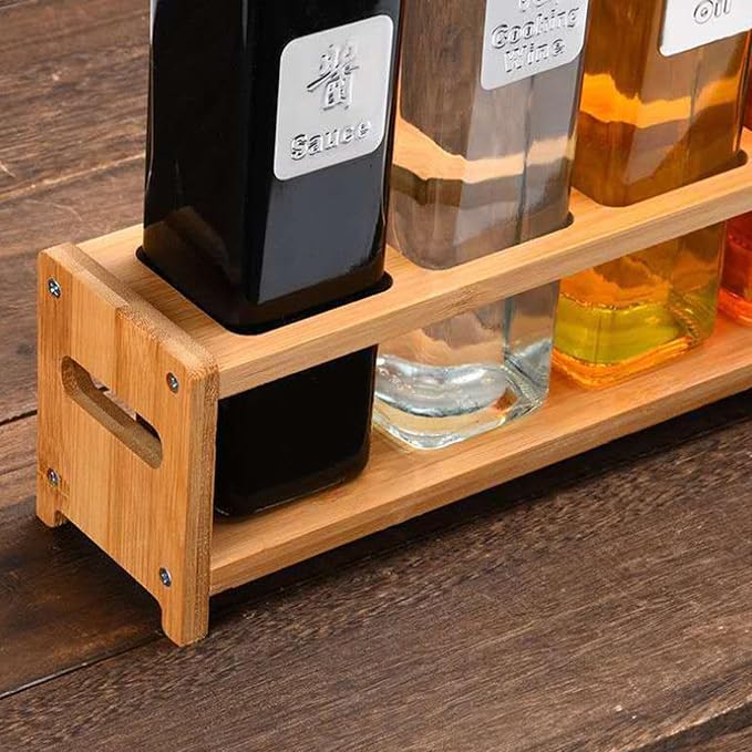 4 Holes Oil Bottle Rack, Wood Multifunctional Storage Rack, Anti Slip Seasoning Storage Stand Kitchen Supplies for Countertop Cabinet Cosmetic (Slots)