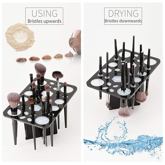 Acrylic Drying Rack for Brushes, Collapsible Stand with 28 Slots for Nail, Paint, and Makeup Brushes – Black, Unisex, Ideal for Artists and Enthusiasts