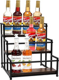 Coffee Syrup Rack - 3-Tier 12 Syrup Bottles Holder - Liquor Bottle Display Shelf - Kitchen Cabinet Organizer for Jars, Condiments - Wooden Countertop Organizer for Seasonings, Tea, or Coffee