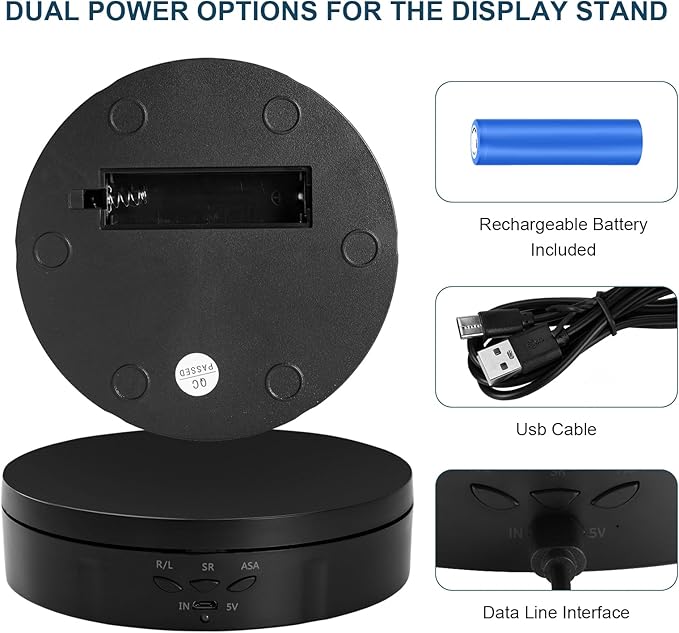 22 lbs Motorized Rotating Display Stand for Jewelry, Automatic Mute Auto Rotating Stand, Electronic Turntable with USB for Display, Photography Products