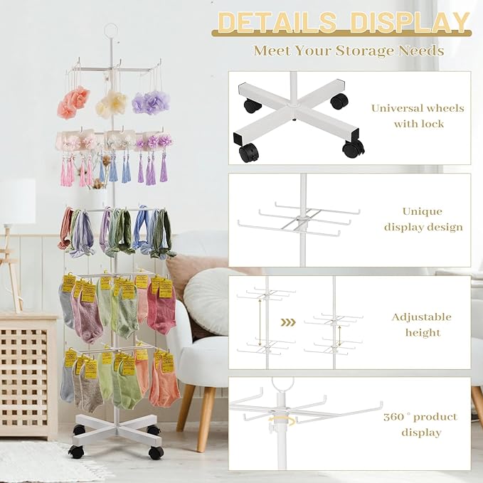 Retail Display Stand Rotating Display Rack 5 Tier Spinning Display Stand for Craft Shows, Jewelry, Keychain, Earring Adjustable Height Retail Display Racks (5-Tier White)