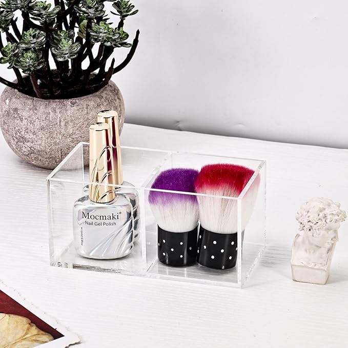 Acrylic Drawer Organizer, Dedoot Clear 2 Compartment 2 Section Makeup Organizer Transparent Plastic Makeup Brush Holder Makeup Jewelry Accessories Storage Acrylic Square Cube Box,5x2.5x2.3 Inch,2 Pack