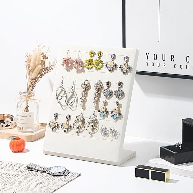 Ring Board Display Stand,Velvet Jewelry Earring Organizer Holder for Selling,Vendors Storage Tray for Multiple Rings (Beige*2)