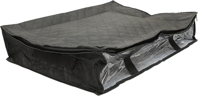 SAFIGLE Foldable Under Bed Storage Bag for Clothes Quilts Breathable Non-woven Organizer with Easy-open Zipper and Transparent Window for Blankets Pillows Sweaters Seasonal Clothing