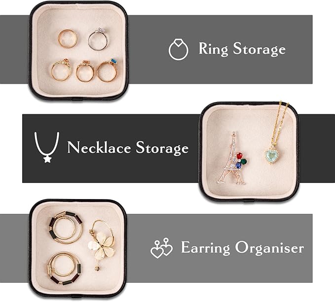 SANQIANWAN Set of 3 Small Stackable Jewelry Organizer Trays Mini Jewelry Drawer Oragnizer Small Jewelry Display Tray for Necklace Bracelet Rings Earrings and Makeup (Black)