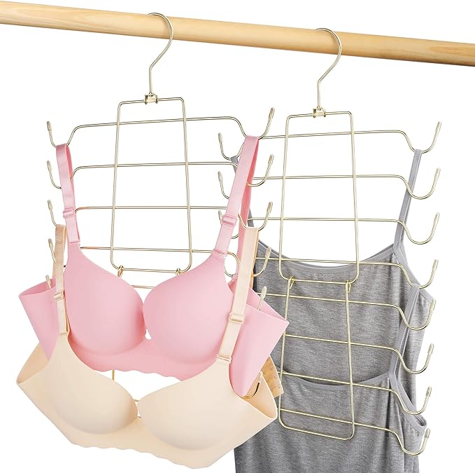 2 Pack Tank Top Hanger, Bra Organizer for Closet, Hanging Space Saving Sport Bra Lingerie Holder Closet Organizers and Storage, College Apartment Essentials, Gold
