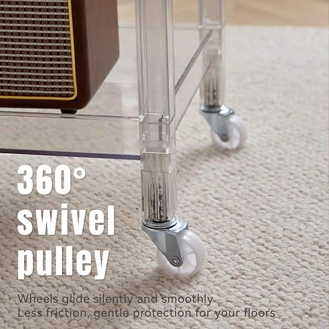 Acrylic Utility Rolling Cart, 3-Tier Clear Acrylic Storage Cart with Pulling Handle & 4 Wheels for Kitchen Living Room Dining Bathroom Laundry, Multifunction Serving Trolley for Small Spaces (Brown)