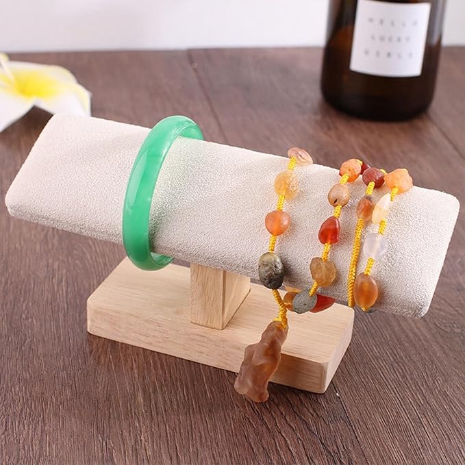 Wooden Watches Display Tower Base Watch Neck Bracelet Organizer Rack Bangle Scrunchie Headband Showcase Tower Beige Suede