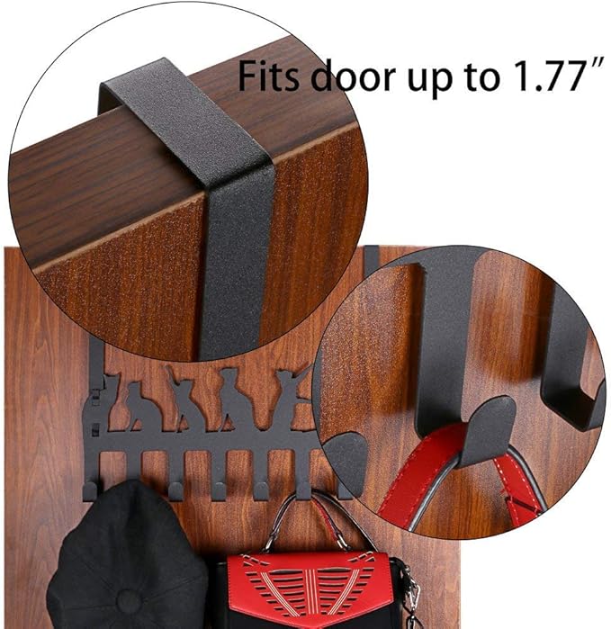 Wintek Over the Door Hook Hanger, Heavy Duty Organizer Rack for Towel, Hat,Hoodies,Coat , Cloth,Bag - 8 Hooks (Black)
