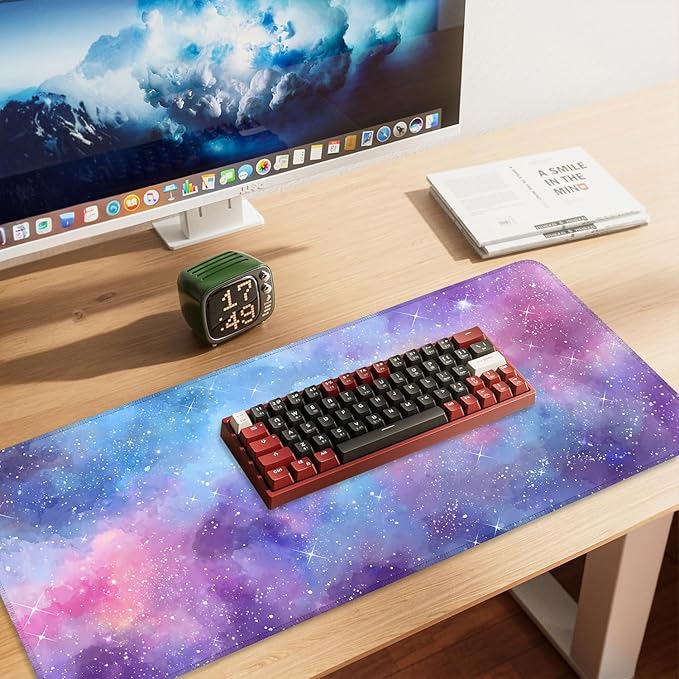 Galaxy Mouse Pad Large, Extended Gaming Desk Mat – 335.43 x 15.75 in – Watercolor Nebula Starry Sky Design, Stitched Edges, Non-Slip Base, Keyboard and Mouse Pad for Office & Home