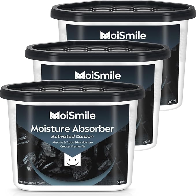Moisture Absorbers 3 Pack, Activated Carbonfor Closet Dehumidifier Moisture Absorbers, 10.5 oz Refillable Humidity Absorber Boxes for Closet, Car ＆ Basement