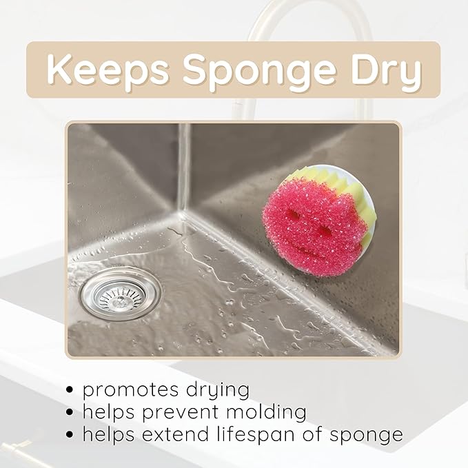 BeraTek Sponge Daddy Caddy & Under Sink Sponge Holder Combo - Kitchen Sink Organizer Keeps Sponges Dry, Odor-Free - White, Combo Pack
