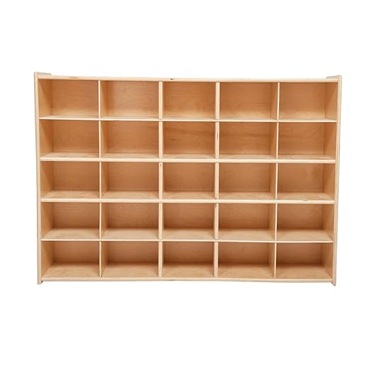 Contender 25 Trays Birch Hardwood Shelving Unit with Purple Bins, Kindergarten, Home-School, Daycare Organizer for Toys, Art and Craft Supplies [ Fully Assembled ]