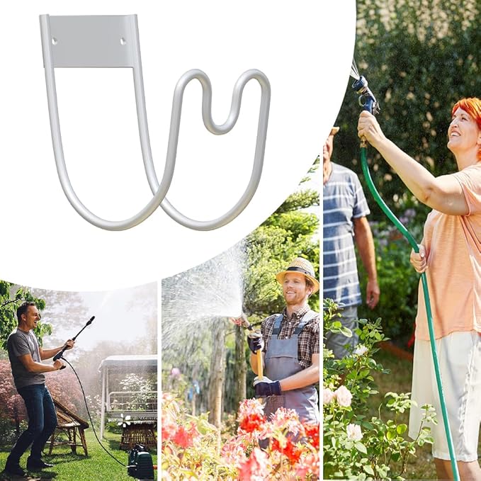 Metal Garden Hose Holder - Wall Mounted Garden Hose Hook, Hose Hanger Heavy Duty for Water Hose Extension Cords Vacuum Hose,Rust Proof (White)