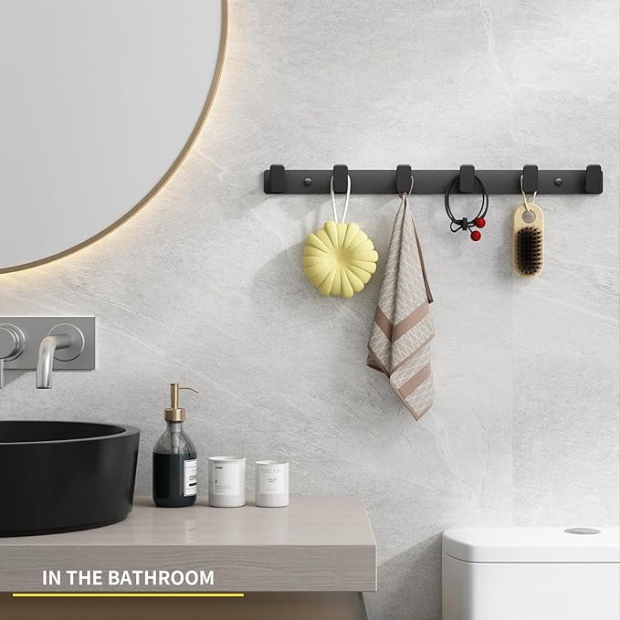 Coat Hook Wall Rack Hanger - Black Coat Rack with 6 Hooks Wall Hooks for Hanging Hat Key Bag Towel Wall Mount Coat Holder