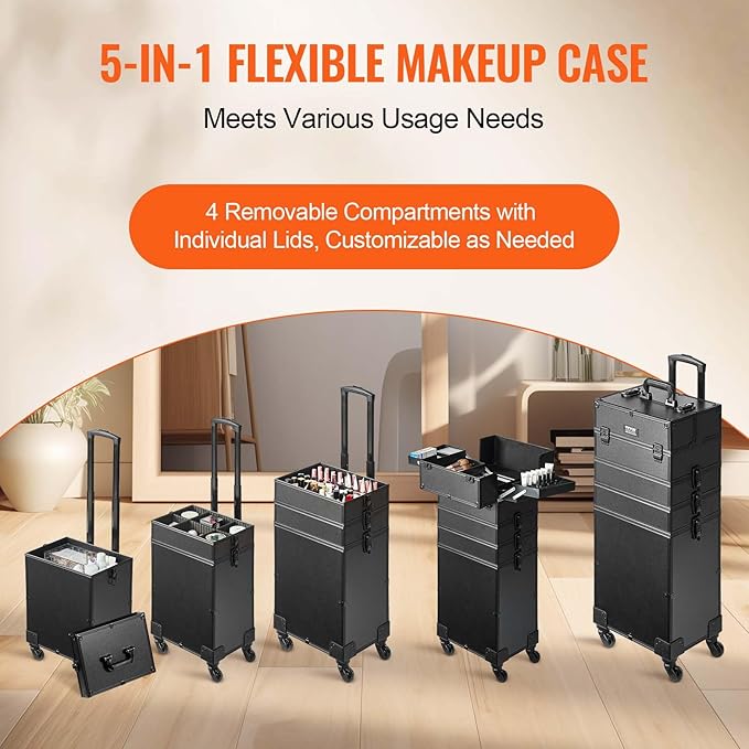 VEVOR Makeup Train Case Professional Makeup Storage Organizer Box Make Up Carrier for Women and Girls