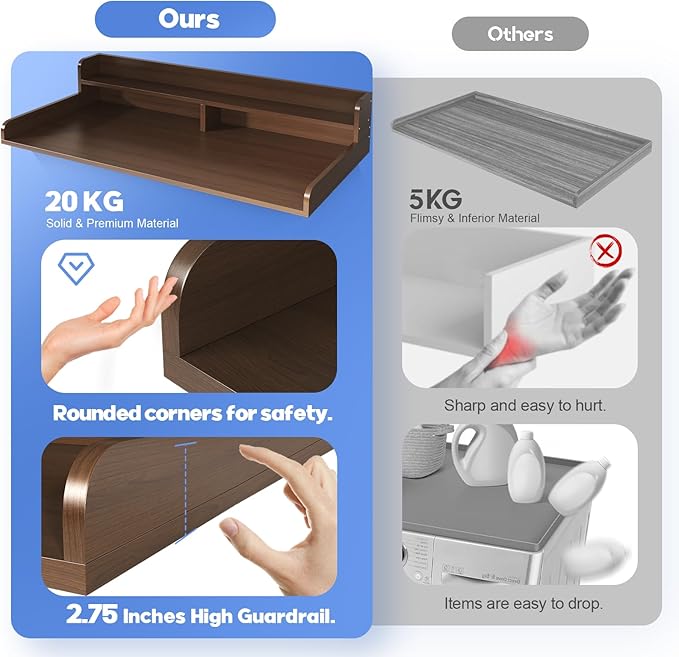 2-Tier Washer and Dryer Countertop with 2.75" H Guard,58" W x 28" D Laundry Countertop Cover with Non-Slip Pad,Large Space Laundry Topper for Folding Clothes Over Washer and Dryer-Brown