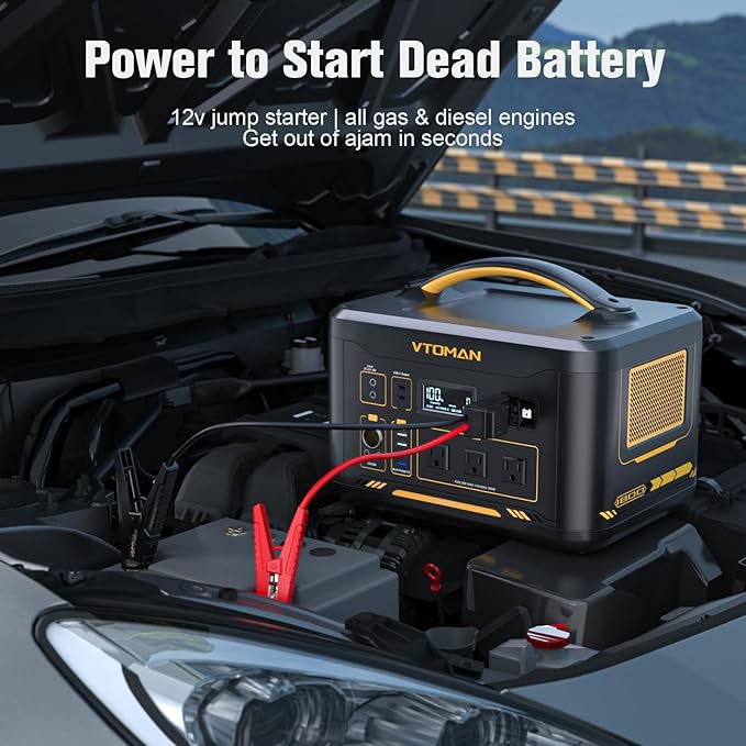 VTOMAN Jump 1800 Portable Power Station with Jumper Cables, 1548Wh LiFePO4 Battery Solar Generator & Car Jump Starter, 1800W 3xAC Outlets, 2xPD 100W Type-C, Large Capacity for Camping Roadside Rescue