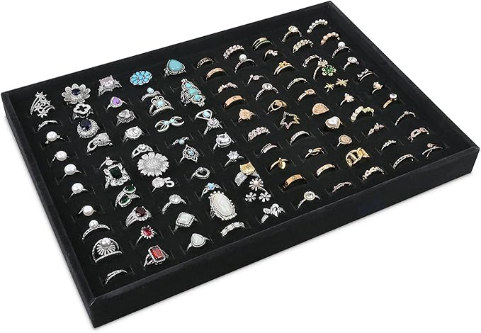 MOOCA 2 Pcs Set 100 Slots Ring Tray Display, Slotted Ring Showcase Display Jewelry Organizer Stand, Jewelry Holder for Showcase for Home Trade Show, Black Velvet