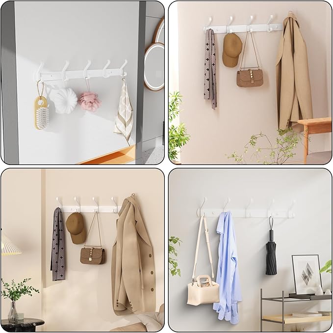 Coat Rack Wall Mount,17.3 in Wall Hooks for Hanging, Coat Hanger Wall Mount Towel Rack Hat Rack for Wall with 5 Hooks for Entryway, Bedroom, Bathroom (White,5Hooks-2Pack)