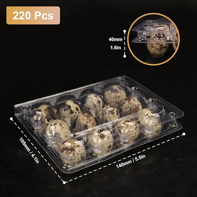 220 Pack Quail Egg Cartons, Clear Plastic Quail Egg Trays, Holds up to 12 Quail Eggs Securely - Your Ultimate Small Eggs Carton Holders for Bulk Storage and Display