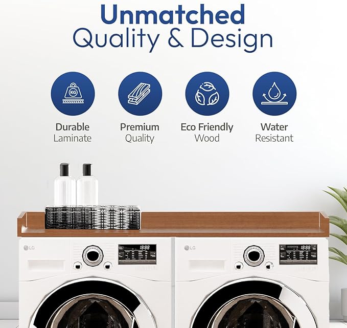 OfficeSimpli Washer Dryer Countertop, Made in USA, Non-Slip Pads, Easy Clean, Laundry Room Essentials and Decor, Washer Dryer Wood Top for Organization (Cafe Latte, Standard (27.5" x 54"))
