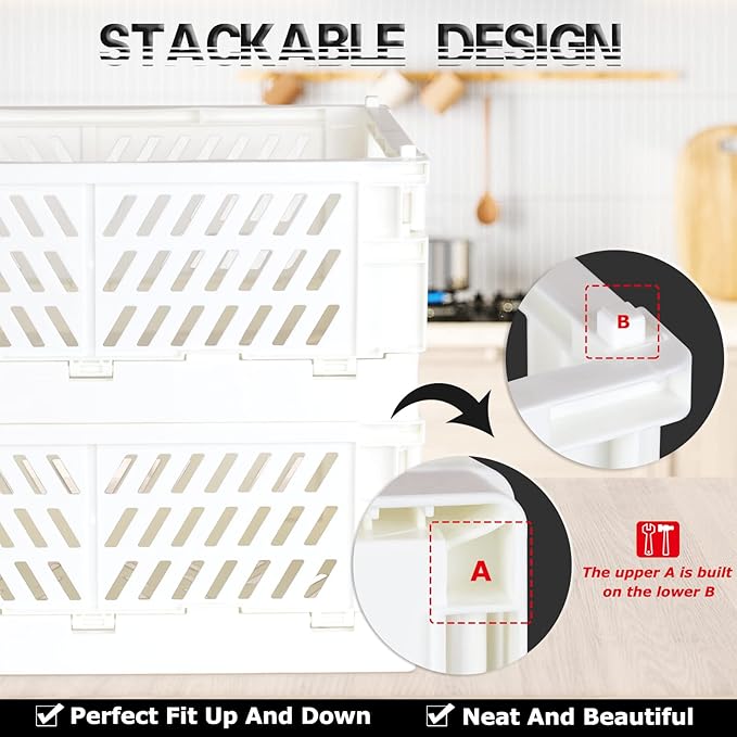 Tixill 2-Pack Mini Foldable Plastic Baskets for Organizing and Storage, Collapsible Storage Crate for Home Kitchen Bedroom Bathroom Office (5.9x3.8x2.2, White)