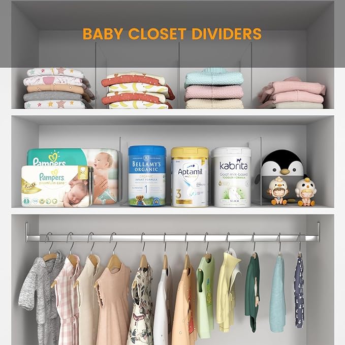 OKPOW Shelf Dividers for Closet Organization: 4 Pack Durable Clear Acrylic Divider Organizer for Shelves - Vertical Adjustable Shelving Separators for Clothing Purse