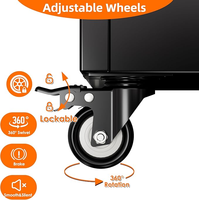 Aobabo 72" H Garage Storage Cabinet with Wheels, Broom Closet Lockable Metal Cleaning Tool Cabinet with Hooks, for Cleaning Supplies Broom mops, Assembly Required, Black