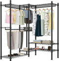 Garment Rack Heavy Duty Clothes Rack Adjustable Freestanding Metal Portable Wardrobe Closet Rack with Shelves for Hanging Clothes - 72" L x 14" W x 75" H, Black