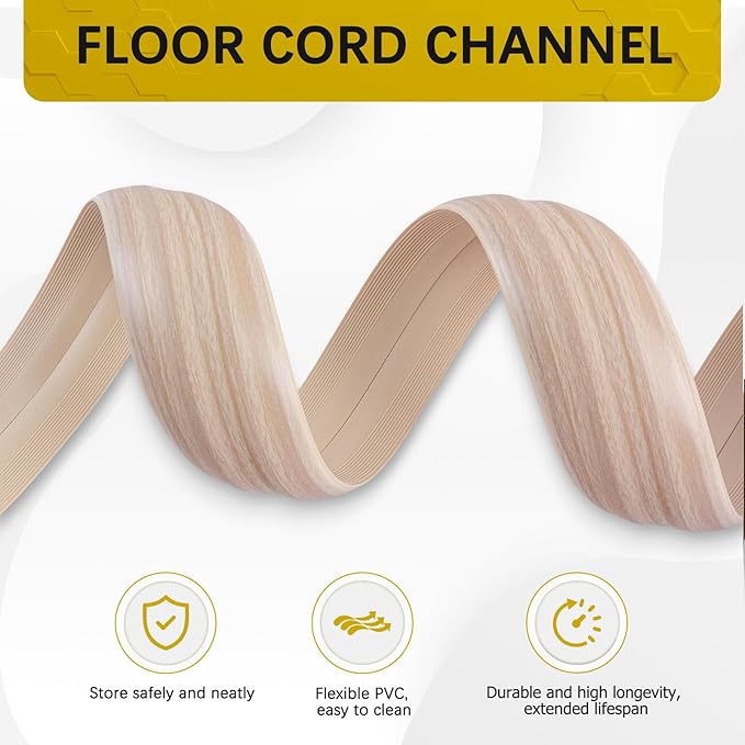 Floor Cord Cover 3.3FT Cord Covers for Wires on Floor Protect Wires & Prevent Trip Hazards, Easy to Cut for Home, Office, School, Concerts, Cavity W0.6in x H0.32in