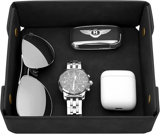 CASIRENA Father's Day Gifts Faux Leather Valet Tray Organizer for Men - Catch-All Tray for Entryway Table Key, Wallet, Watch, Coin Change, Phone, Dresser EDC Dump Jewelry, Bedside Nightstand Desk-top