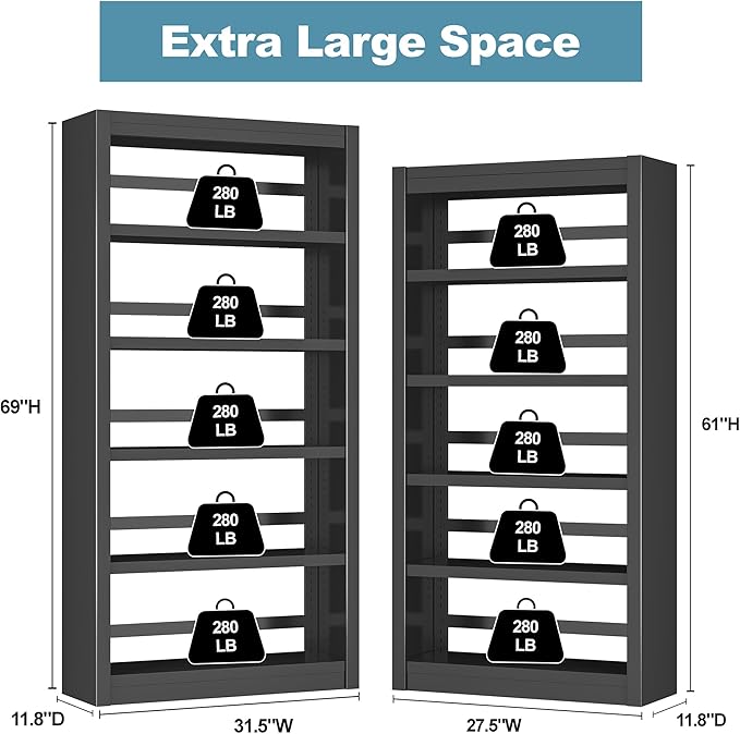 Book Shelf, 5-Tier Sturdy Bookcase, Adjustable Bookshelf, Large Capacity per Shelf, Modern Book Cases for Living Room, Home Office, Garage, Ideal for Home Organization & Stylish Upgrades