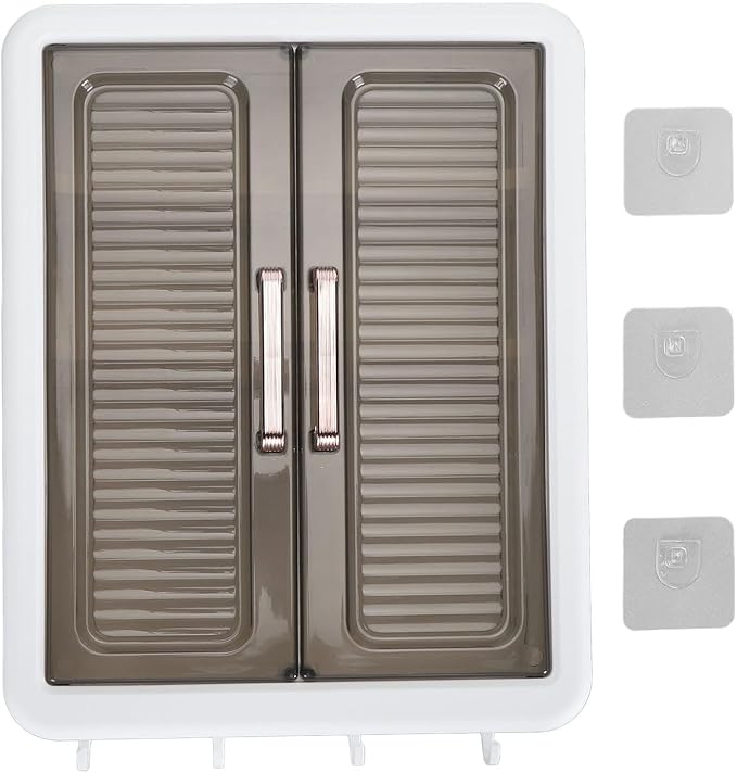 TOPINCN Wall Mounted Bathroom Cabinet, Makeup Organizer Shelf Perfume Cosmetic Display Cabinet with Hooks, Over The Toilet Storage Organizer Skincare Storage Rack for Bathroom