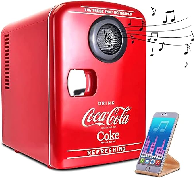 Koolatron Mini Fridge Bluetooth - Portable Small Cooler for Bedroom Office Makeup Compact Beverage Chiller for Drink Soda Wine Use In Car Dorm Patio 6 Can